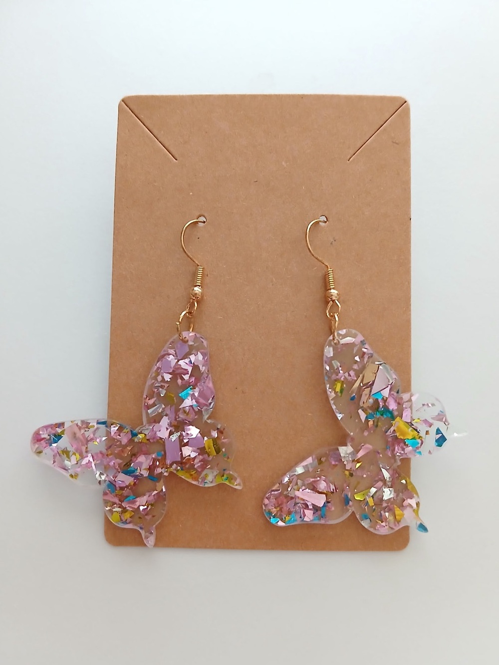 Fashion Jewelry Pink Iridescent Butterfly Drop Earrings